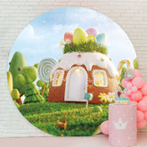 Aperturee - Green Glassland And House Round Birthday Backdrop